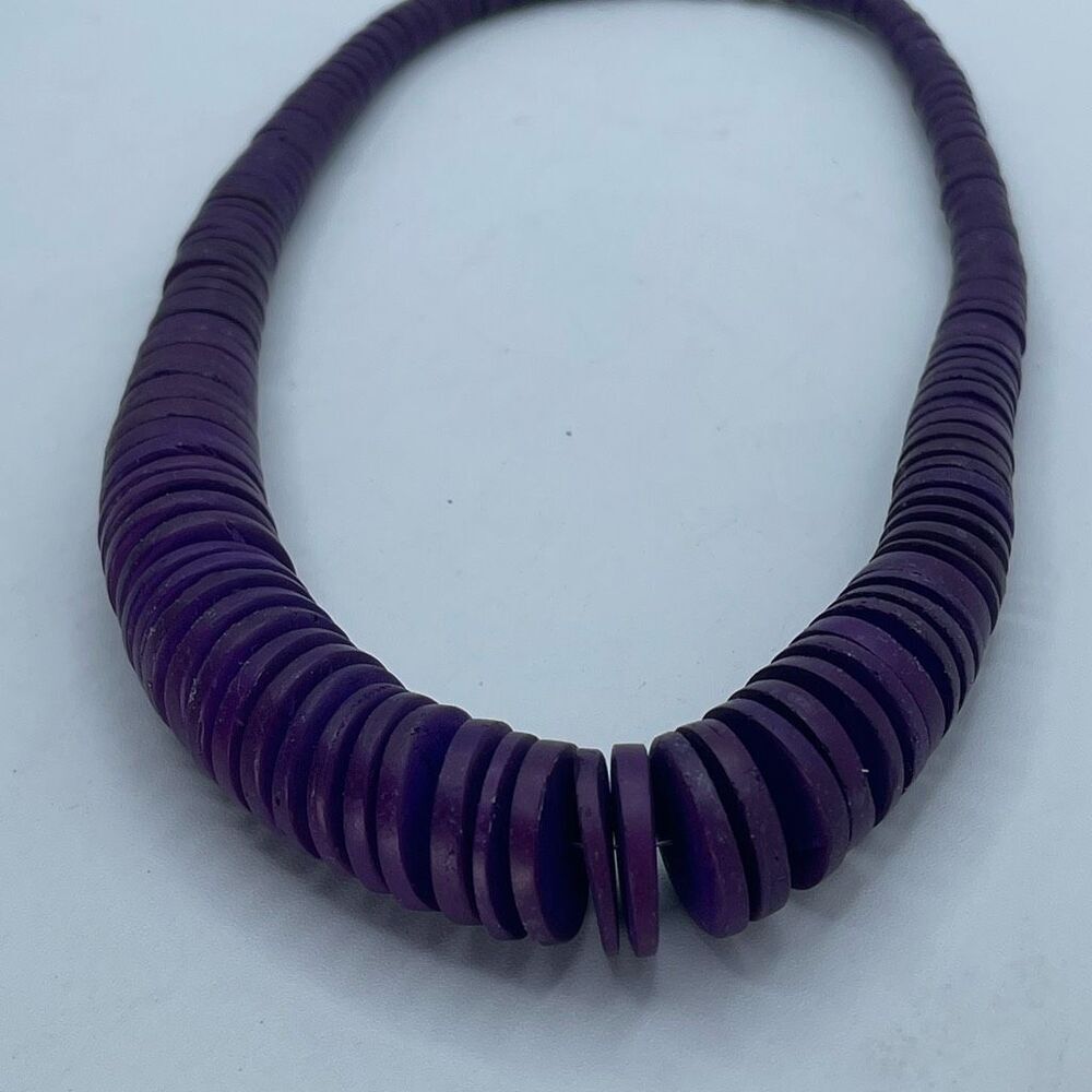 Vintage Purple graduated Coco Disk necklace. Sustainable.